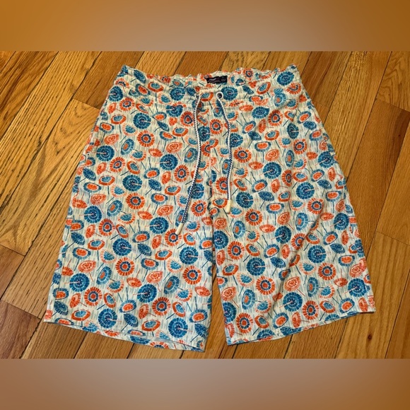 Johnnie O 1/2 Elastic Swim Trunks Men’s Size M Blue/Orange Geometric Print Lined - Picture 2 of 16